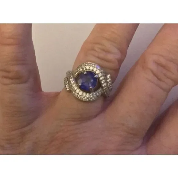 Gorgeous New Genuine Tanzanite & White Sapphire Gemstone Ring Sz 8